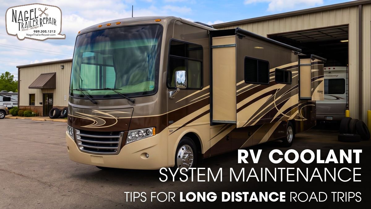 A "2015 Thor Motor Coach Miramar 34.2" Parked Outside of an RV Workshop for Repair Works