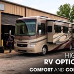 A Class A Motorhome Parked Outside of an RV Repair Shop