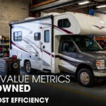 A Class C Motorhome Parked Inside an RV Repair Shop