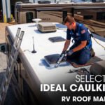 A Male Technician doing RV Roof Sealing of a Class A Motorhome
