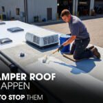 A Male Technician Repairing a Jayco Camper Roof outside of a workshop