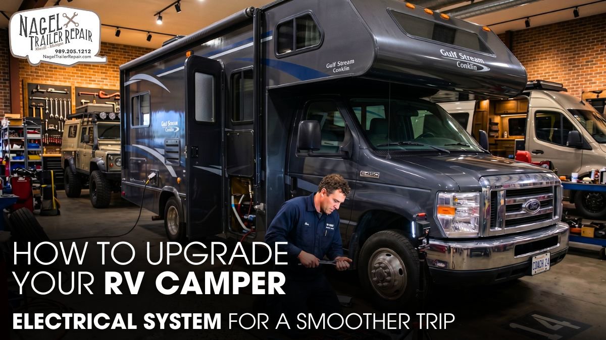 A Technician Repairing An RV Camper inside A Workshop