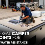 A Male Mechanic Doing Camper Roof Sealing Works