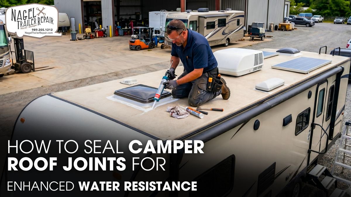 A Male Mechanic Doing Camper Roof Sealing Works