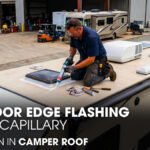 A Male Technician Repairing a Jayco Camper Roof outside a workshop