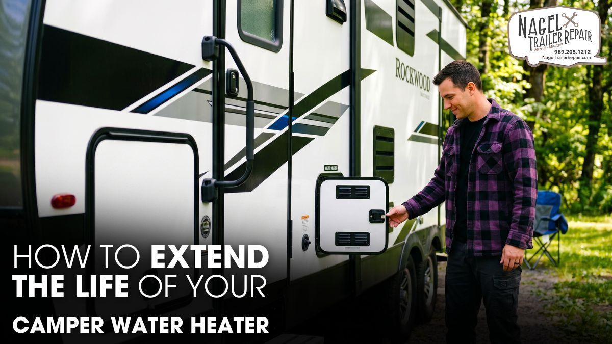 A Male Technician Inspecting A Camper's Water Heater