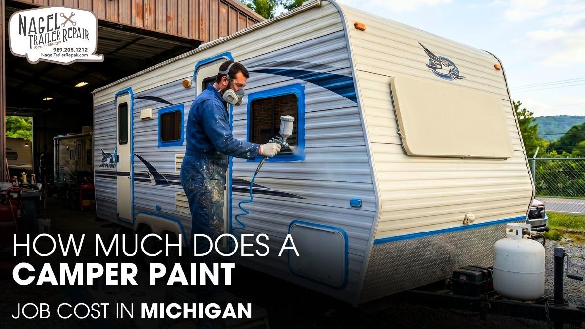 A Male Technician is Painting a Jayco Camper Exterior