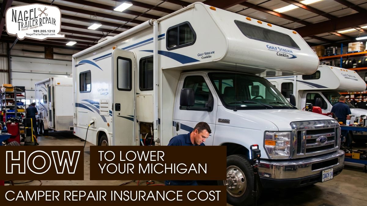 A Male Technician Repairing an RV Camper Inside a Workshop