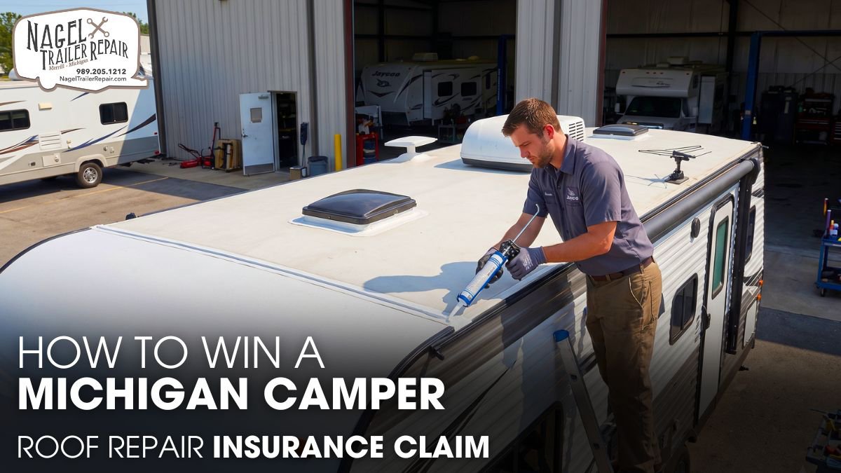 A Male Technician Doing Camper Roof Sealing